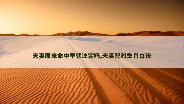 夫妻原来命中早就注定吗,夫妻配对生肖口诀