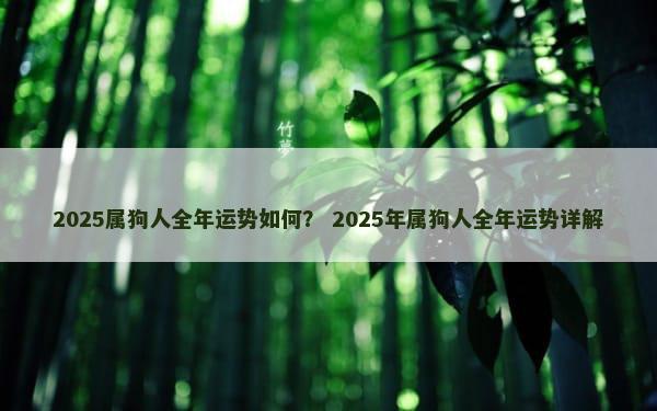 2025属狗人全年运势如何？ 2025年属狗人全年运势详解