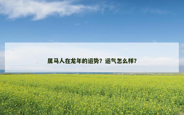 属马人在龙年的运势？运气怎么样？