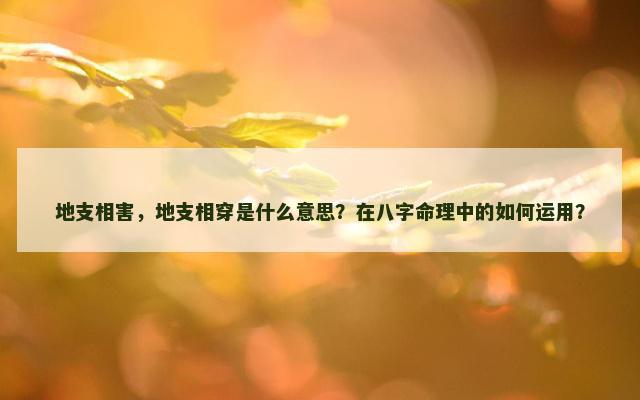 地支相害，地支相穿是什么意思？在八字命理中的如何运用？