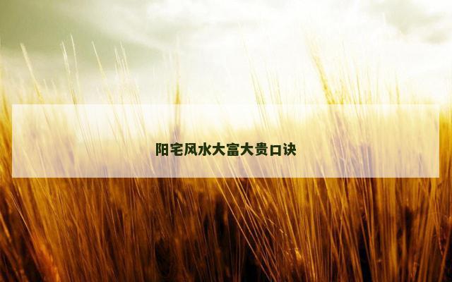 阳宅风水大富大贵口诀