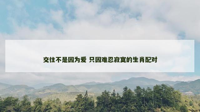 交往不是因为爱 只因难忍寂寞的生肖配对