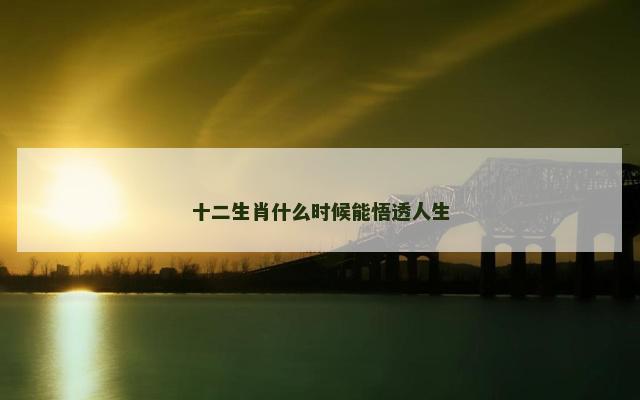 十二生肖什么时候能悟透人生