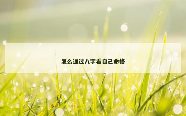 怎么通过八字看自己命格