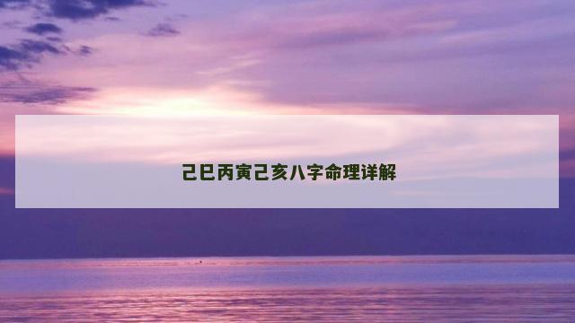 己巳丙寅己亥八字命理详解