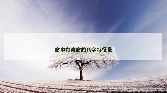 命中有富命的八字特征是