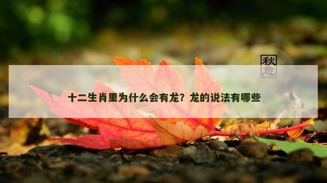 十二生肖里为什么会有龙？龙的说法有哪些