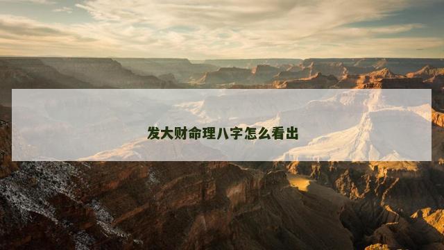 发大财命理八字怎么看出