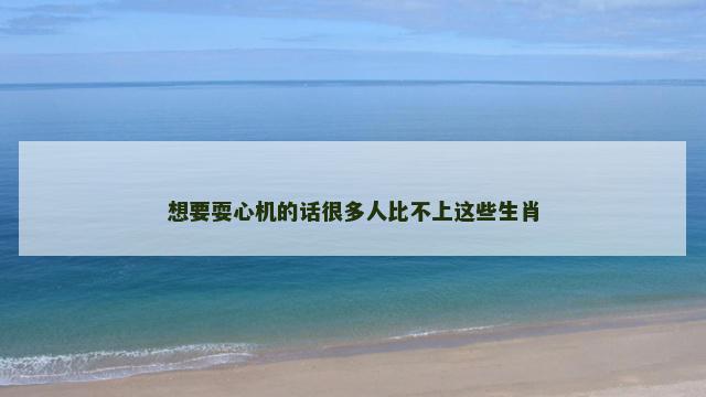想要耍心机的话很多人比不上这些生肖