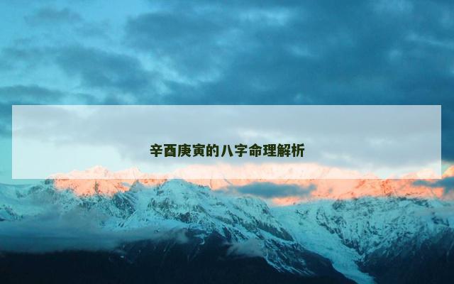 辛酉庚寅的八字命理解析