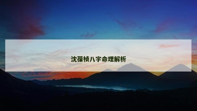 沈葆桢八字命理解析