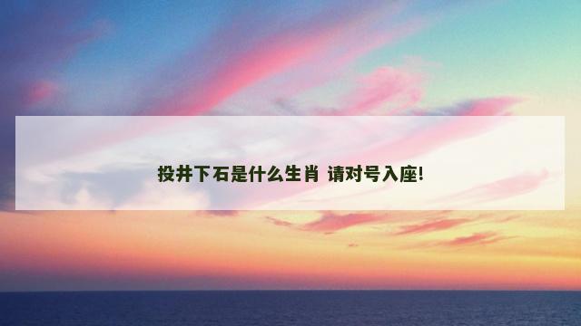 投井下石是什么生肖 请对号入座!